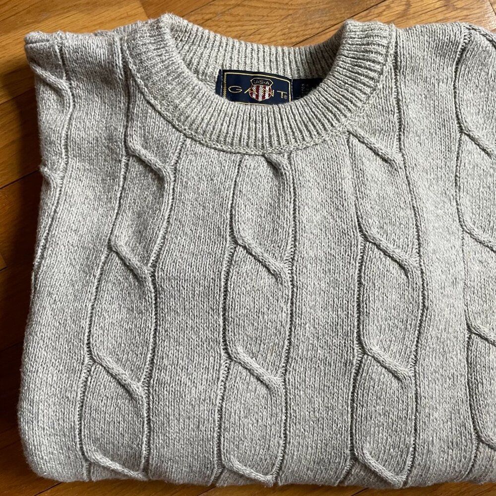 Vintage GANT USA Grey Cable Knit Sweater - Old Money Aesthetic L